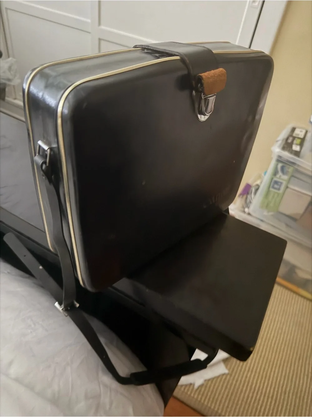 Vintage Retro Canon Black Leather Briefcase with Silver Trim